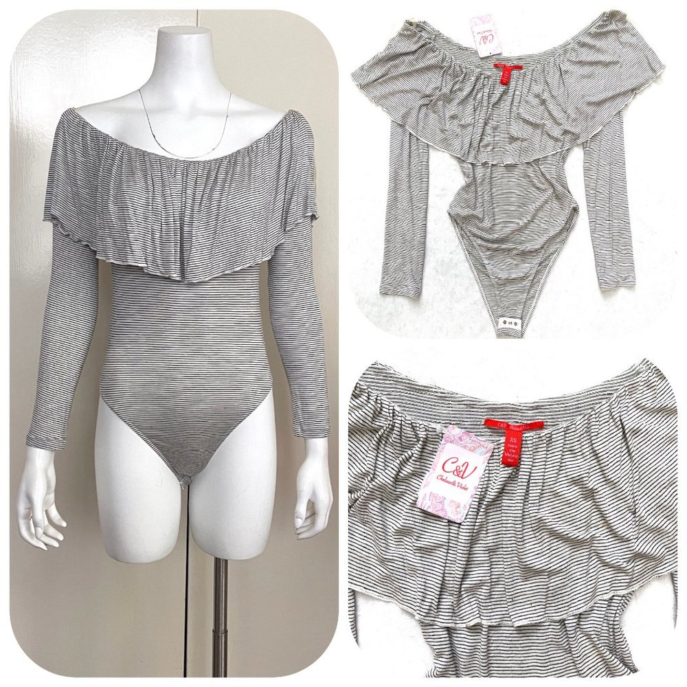 NWT Anthropologie Stripped Ruffled bodysuit XS